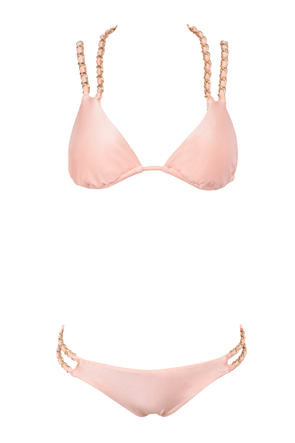 'Samoa' Peach Triangle Bikini with Chain Details