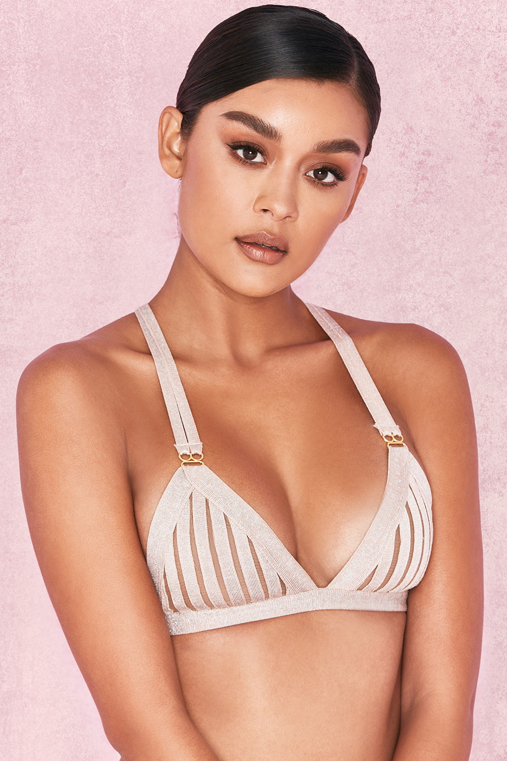 'Selesta' Beige & Gold Lurex Bandage Bra - SALE