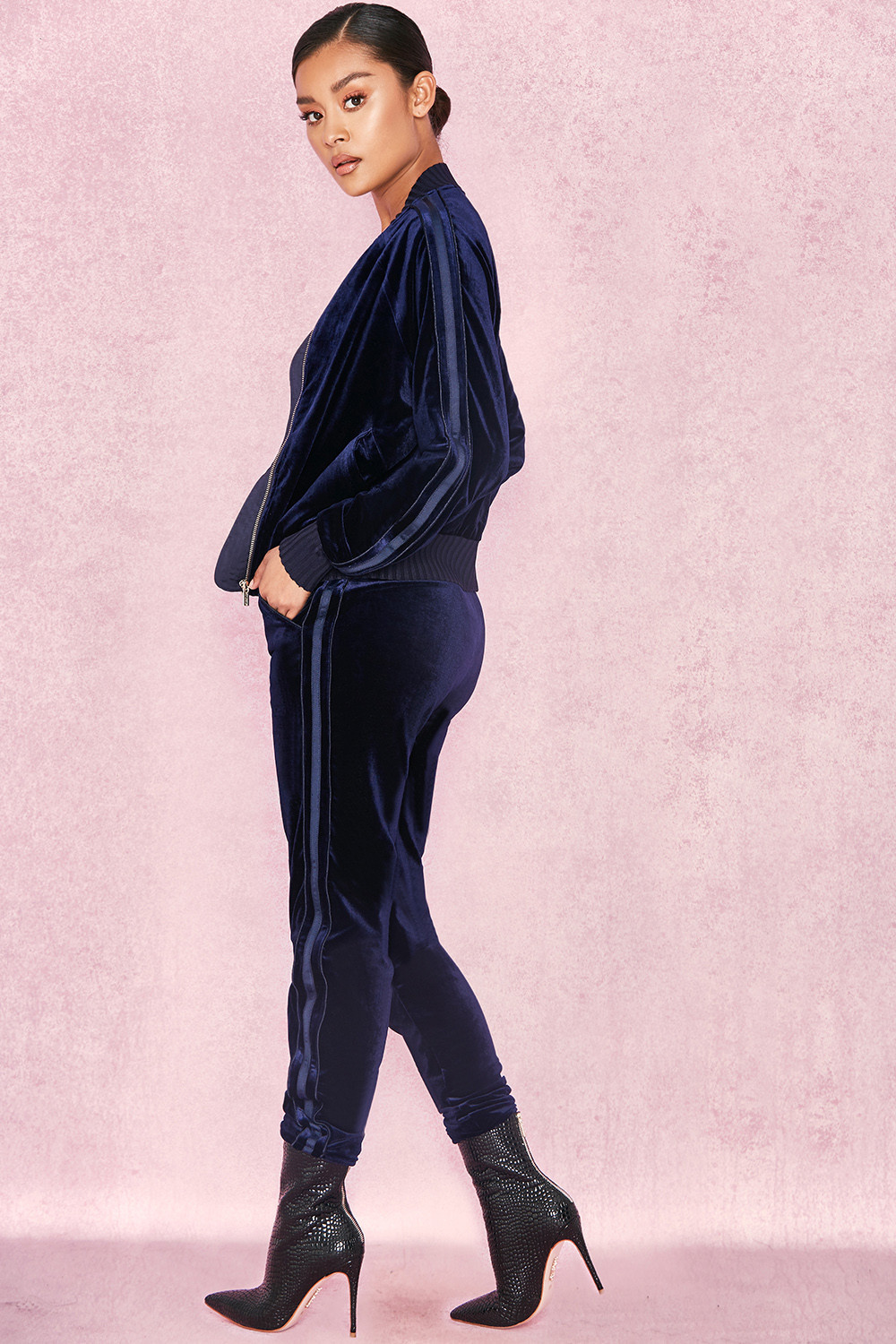 'Sierra' Navy Blue Luxe Velvet Tracksuit Pants - SALE