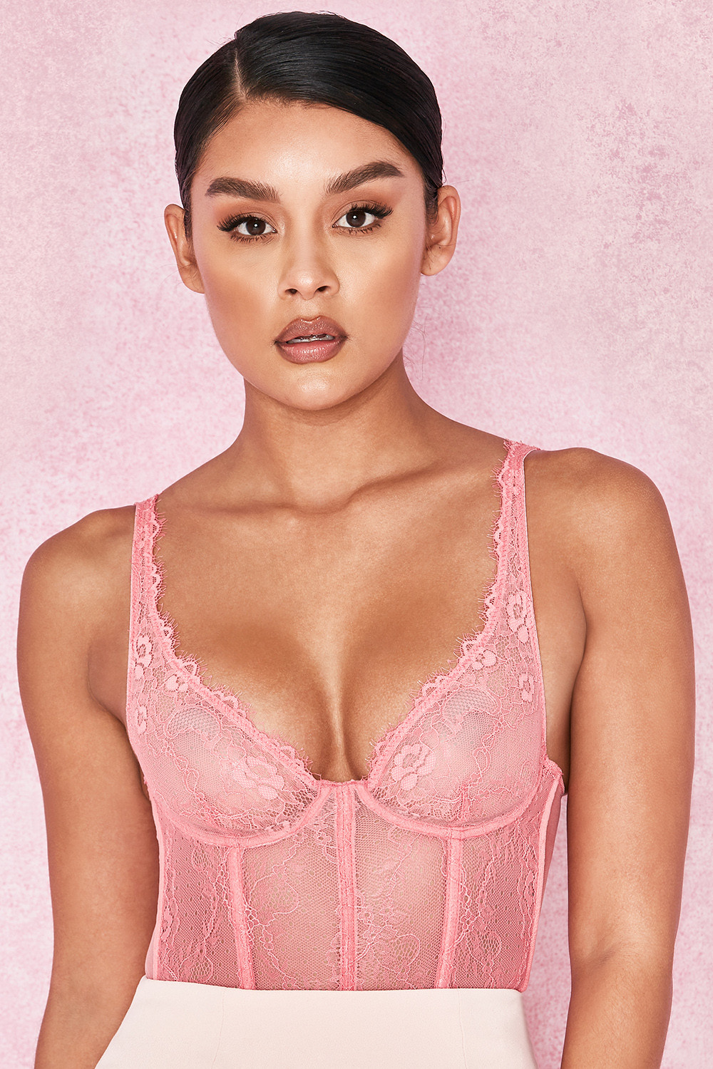 'Claudette' Candy Pink Lace Bodysuit