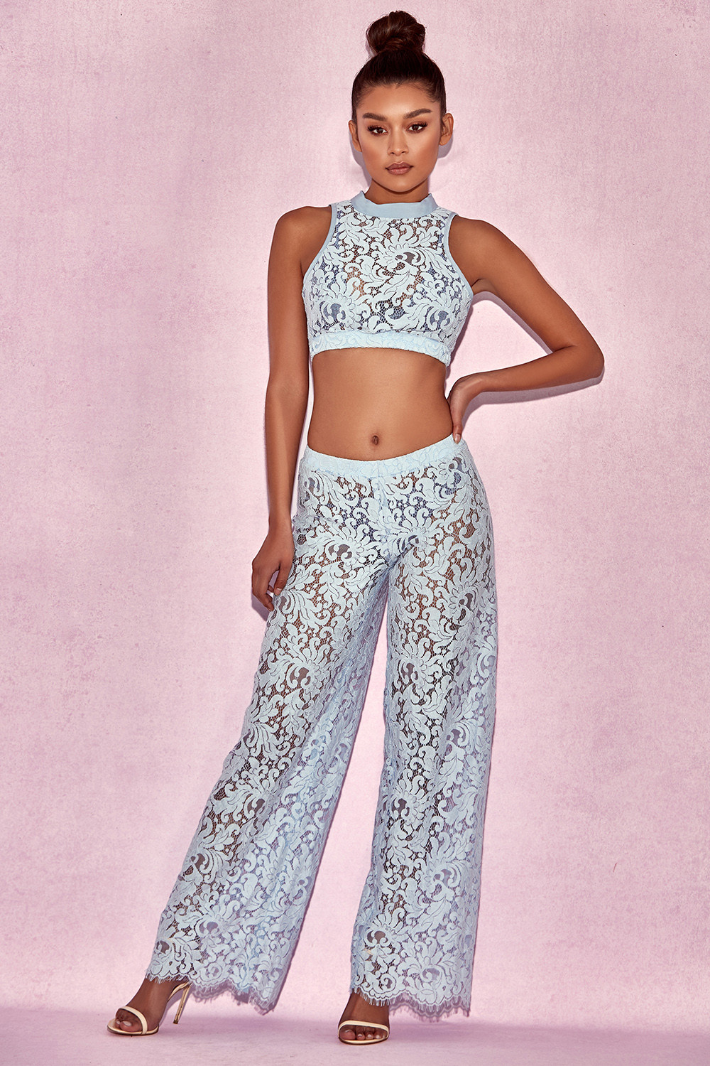 'Thera' Light Blue Lace Two Piece Cover Up