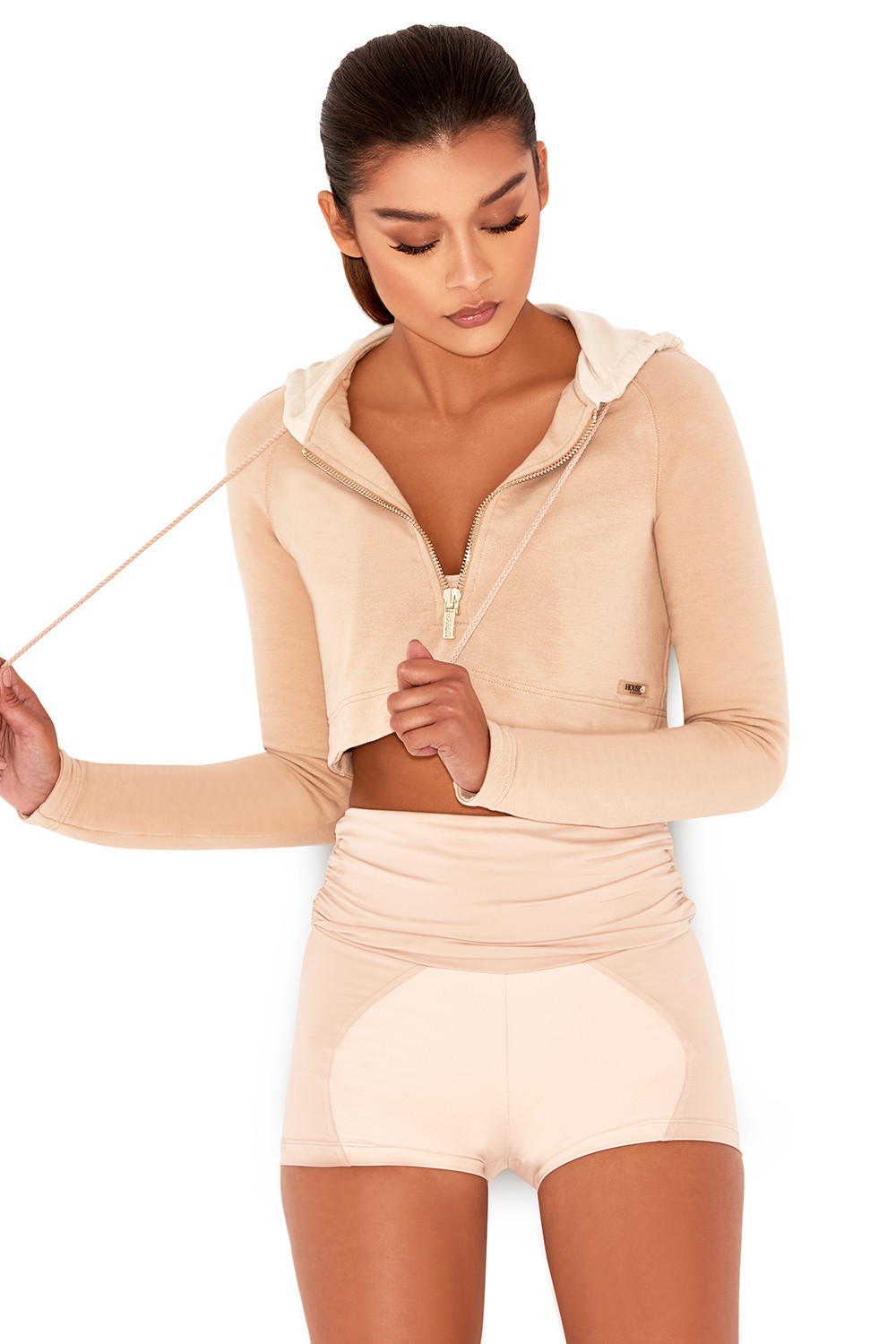 'Unwind' Nude Cropped Yoga Hoodie